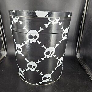 Skull Crossbones Popcorn Tin Metal Bucket 6.5 Gallon Black Halloween Decor Goth